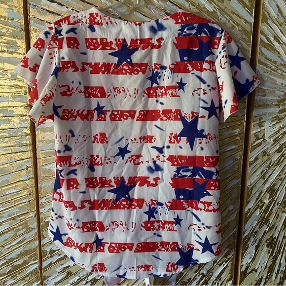 Woman’s Shorts Sleeve Button Down Tie Front Top~Patriot,USA,America,4th July,Etc - Picture 4 of 11